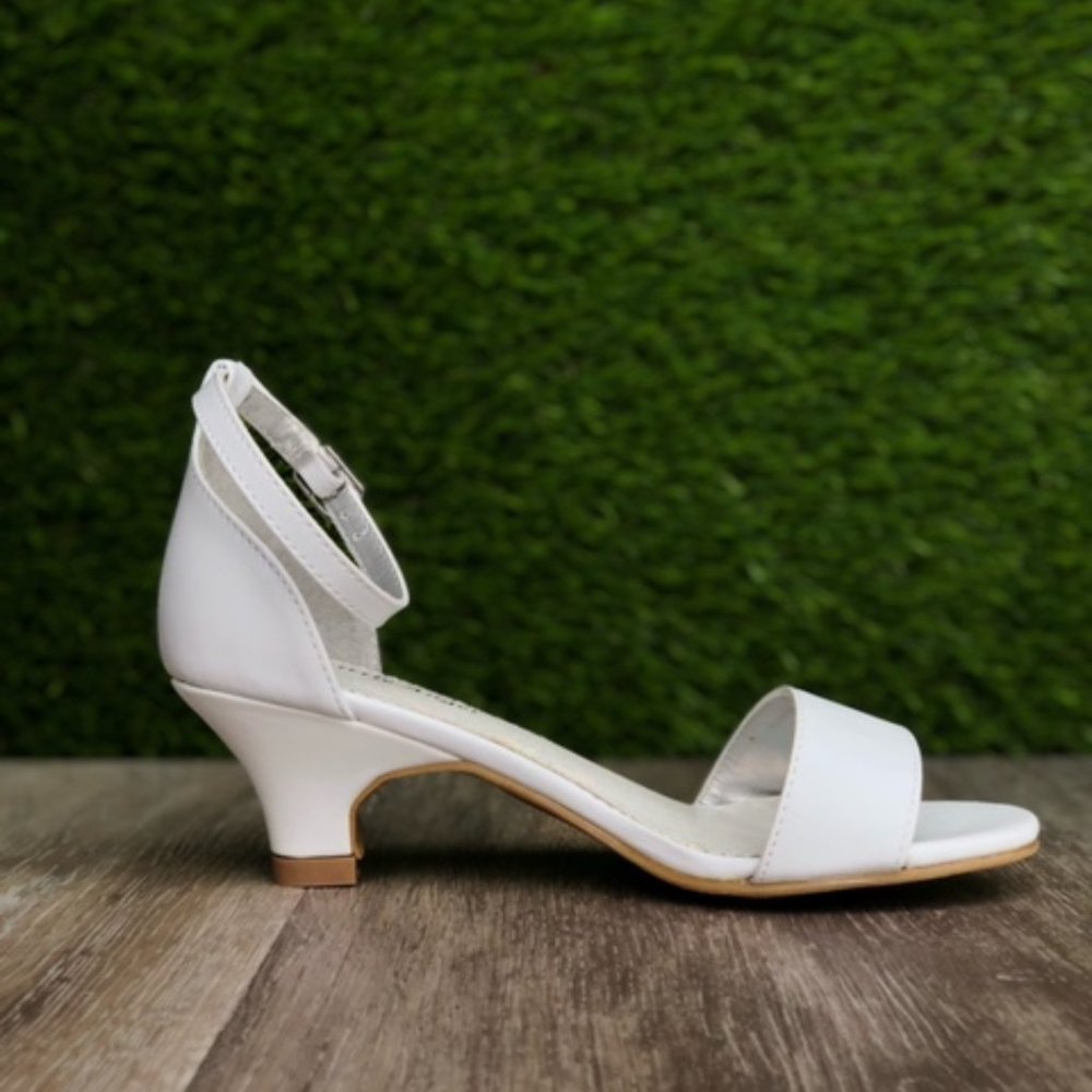 Toddler/Little/Big Girl White Leatherette Strap Kitten Heel Ankle Strap Sandal